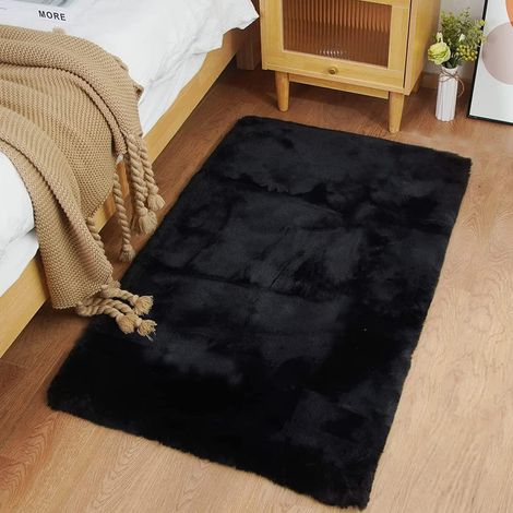 Tapis Noir de Salon 60 x 90 cm Shaggy en Peau Tapis en Fourrure synthétique Fourrure Lavable (1/5)