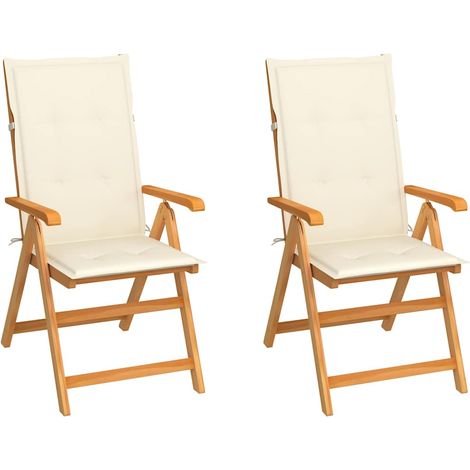 vidaXL Sillas plegables (2 unidades) con cojines color crema, de madera maciza de teca. (1/5)