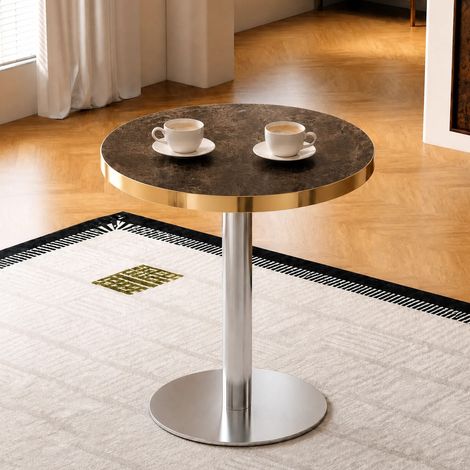 Finition dorée et allure chic, table d'appoint ronde effet marbre pour salon, coin canapé ou près du lit (1/5)
