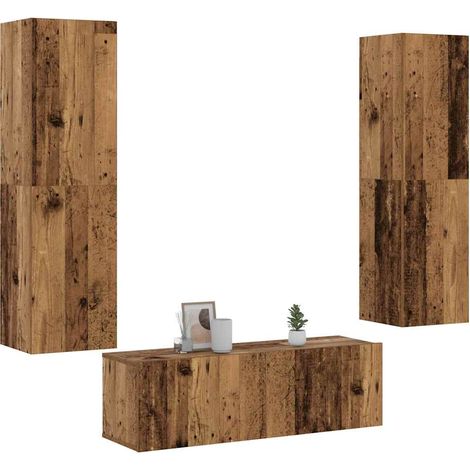 Wall Mounted TV cabinets 3 pcs Old Wood Engineered Wood vidaXL (1/5)
