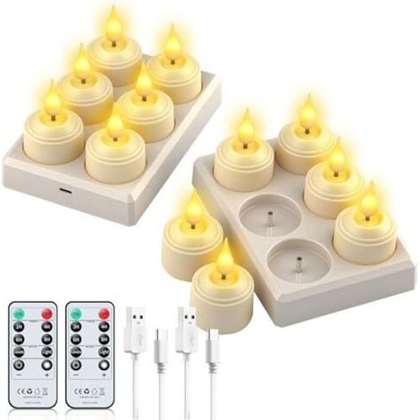 Ensemble de 12 bougies LED rechargeables avec station de charge et minuterie, bougies LED sans flamme à intensité variable pour la décoration de fêtes à la maison et le camping. (1/5)