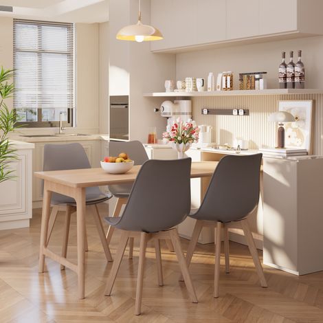 Chaises de salle à manger grises lot de 4, pieds en hêtre (1/4)