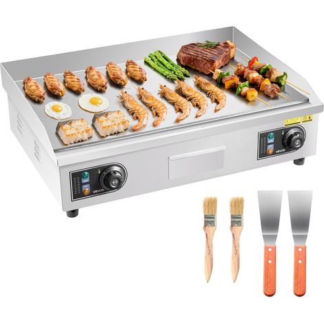 Plancha Électrique 65,5x40 cm, Plaque à Snacker Électrique 4000 W, pour Barbecue Restaurant Bar, Plaque de Cuisson Lisse Température Réglable 50-300 °C, avec 2 Spatules et 2 Brosses (SANS PRISE)