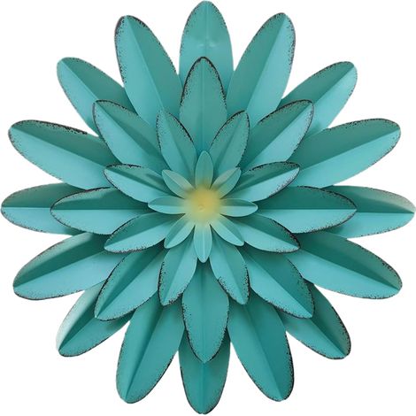 Art mural en métal de 30cm, fleurs en métal, décoration murale, fleurs rustiques pour l'extérieur, décor bohème pour chambre à coucher, salon, cuisine,Bleu (1/5)