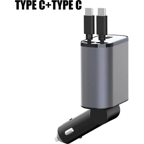 Chargeur de voiture ultra-rapide 100 W avec prise allume-cigare 4 en 1, câble adaptateur rétractable et port USB Type-C pour iPhone (1/5)