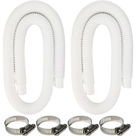 2 Pack Pool Pump Replacement Hose,1.25" Diameter, 59" Long Pool Filter Replacement Hoses for Above Ground Pools,Compatible with Intex Filter Pump 607, 637,Includes 4 Metal Clamps (white) (1/4)