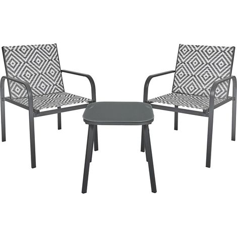 Salon de Jardin Mexico Gris  Ensemble 3 Pièces avec Table en Verre Trempé - Livraison gratuite (1/5)