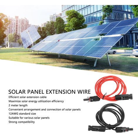 Câble d'Extension pour Panneaux Solaires 12AWG 2m avec Connecteurs Male/Femelle Rouge Noir 2.5mm² (1/5)
