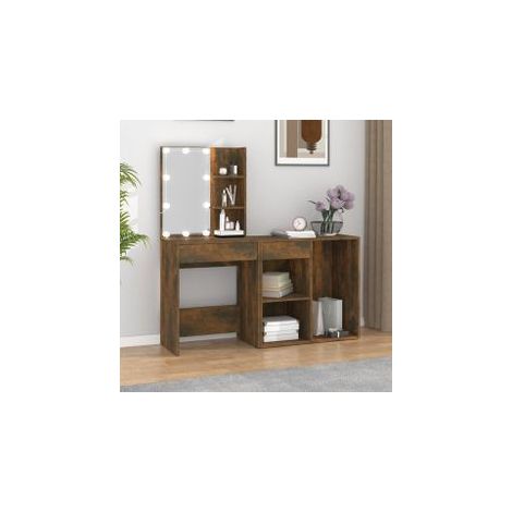 Coiffeuse à LED avec armoire Chêne fumé Bois d'ingénierie (1/5)