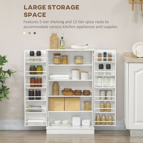 Armoire de rangement blanche autoportante de 104 cm (41 pouces) avec étagères à épices et étagères réglables pour une organisation optimale de la maison (1/5)