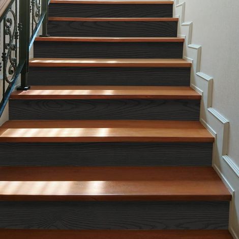 2PCS Contremarche Stickers Escalier Grain de bois noir Carrelage Autocollant Stickers Carrelage Imperméable Peler et coller d’escalier Murales Auto-Adheisve Décoration intérieure 20x300cm (1/5)