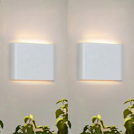 Set di 2 applique da parete per esterni in metallo, 6W, LED, IP65 impermeabile, illuminazione bidirezionale (su e giù), per verande, bianco (3000K) (1/5)