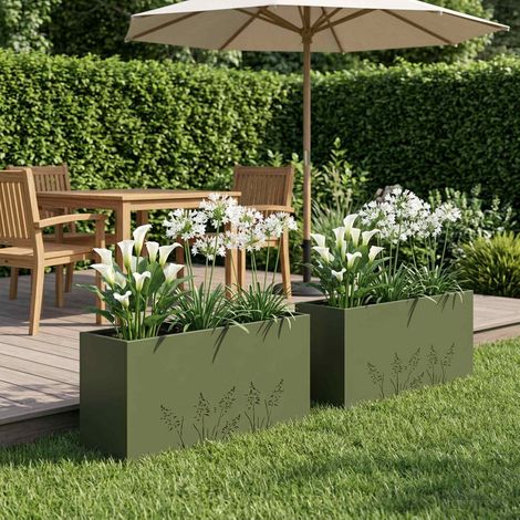vidaXL Cache-pot de jardin 2 pc Vert olive 100 x 20 x 49 cm (1/5)