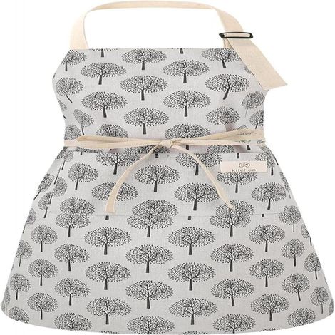 Tablier De Cuisine - Mélange Lin Coton Polyester - Imprimé Arbre Avec Deux Poches - Pour Femme Et Homme - 1 Pièce (1/5)