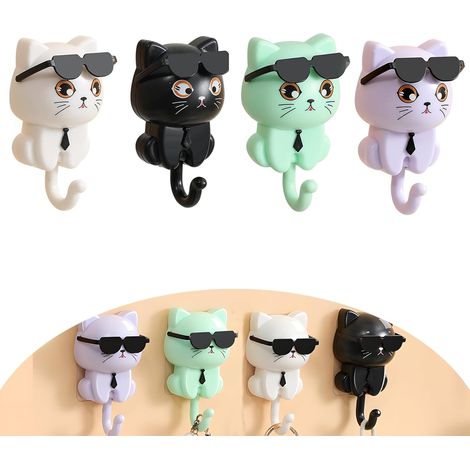 Porte-clés adhésif, crochet porte-clés chat mignon et créatif, décoration murale pratique pour suspendre les clés.
