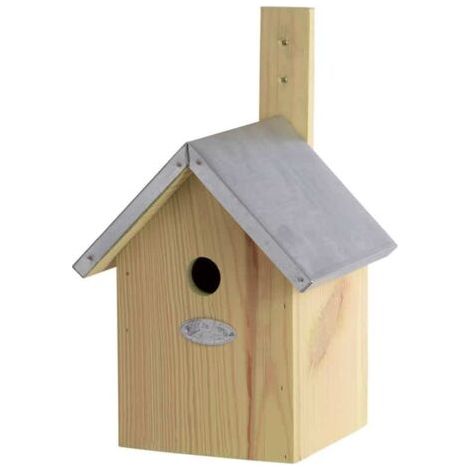 Nichoir à toit pignon pour mésanges bleues – Fabriqué en bois avec toit en zinc – Dimensions 19,5 x 18 x 32 cm – Abri pour oiseaux – Westfalia