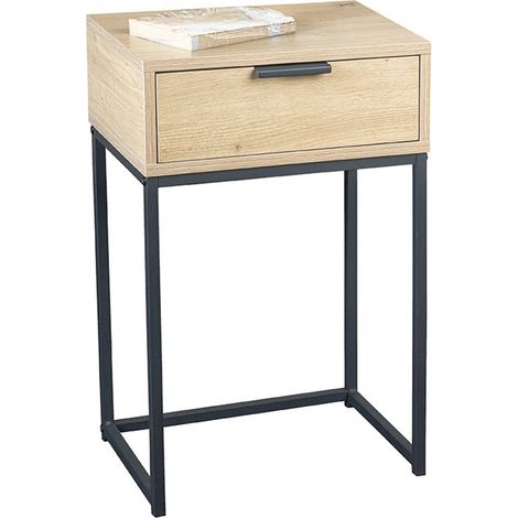 Pegane – Console en bois chêne clair et métal noir – 1 tiroir – Dimensions 40 x 40 x 50 cm – Pour espaces modernes et contemporains