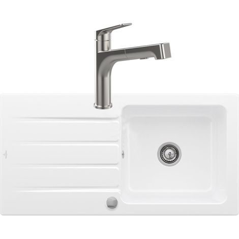 Evier 1 bac VILLEROY ET BOCH Architectura 60 + Robinet de cuisine Junis Sky Shower