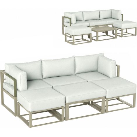Outsunny 6 PC Garden Daybed, Sectional Sofa Set with Coffee Table, Footstool (1/5)