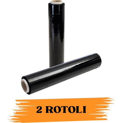 EcoPrice® Pellicola Film Estensibile Nero Da 2,5 Kg 23 Micron Bobina Super Resistente 2 RotolI