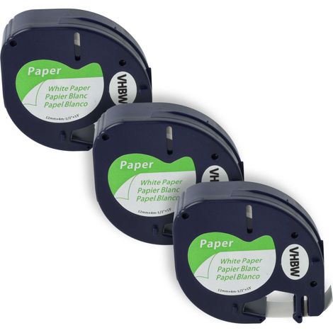 vhbw 3x Label Tape Paper Replacement for Dymo 91200, S0721520 for Label Printer 4m x 12 mm, Black on White (1/4)