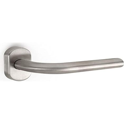 Poignée en forme L pour porte intérieur, lot de 2 poignées de porte avec rosace oval, Acier inoxydable, Nickel satiné.