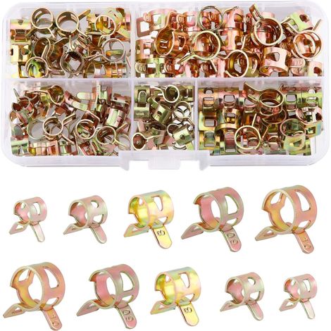 100 Collier de serrage, Acier 65Mn, Revêtement zinc, 5 tailles 6-10mm, Pour tuyau essence eau air (1/5)