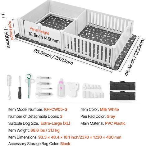 Caisse de mise bas, PVC durable, panneaux de porte réglables, XL (1/2)