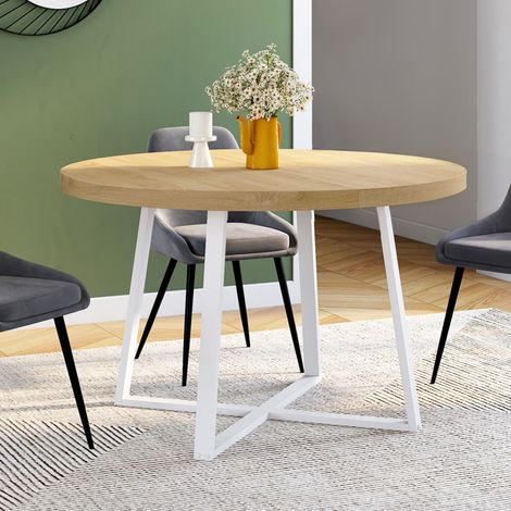 SELMA mesa de comedor redonda 4-6 personas madera y blanco 110 cm