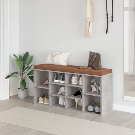Banco zapatero madera contrachapada gris hormigón 103x30x48 cm vidaXL (1/5)