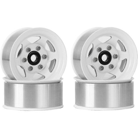 4 jantes Beadlock métalliques 1,55" à 6 rayons pour voitures RC 1/10 D90 CC01 LC70 MST blanches (1/5)