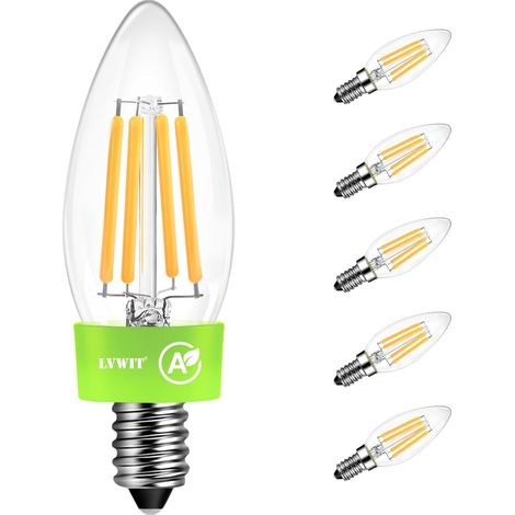 Lot de 6 Ampoules LED E14 Haute Efficacité, Classe Énergétique A, 3,8W (Équivalent 60W), Forme Bougie, Blanc Chaud 2700K, 806 Lumens, Verre Filament, Non-dimmable (1/5)
