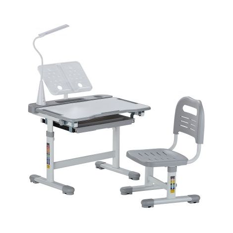 Schreibtisch Set Kinderschreibtisch Arbeitstisch und Stuhl höhenverstellbare (53-71 cm) belastbar (100 kg) mit Tischlampe & 0–40° geneigten Schreibtischplatte für Schlafzimmer Grau (1/5)