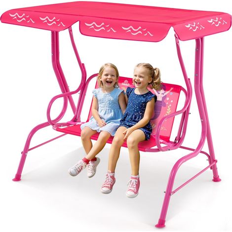 Altalena per bambini con tettuccio regolabile, struttura in metallo, rosa (1/5)