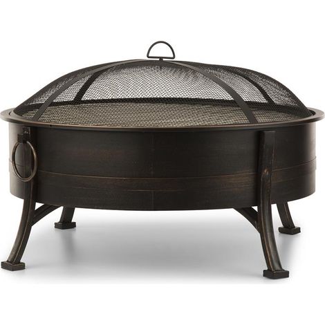 Braséro 2-en-1 Ø 80 cm avec grille barbecue 70 cm – Acier bruni résistant aux intempéries – Foyer pour bûches et charbon de bois – Blum (1/5)