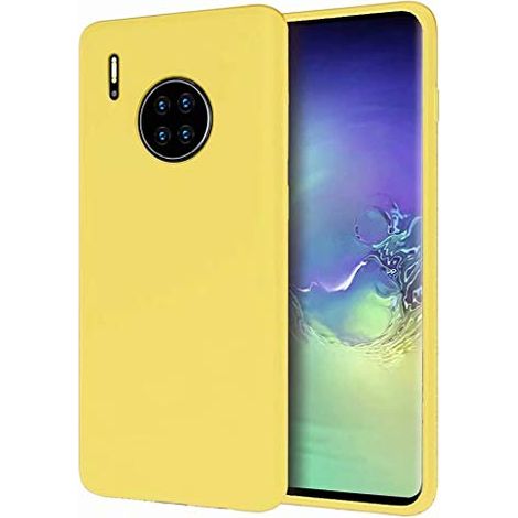 SET CUSTODIA HUAWEI MATE 30 CON RETRO IN SILICONE GIALLO + 1 VETRO TEMPERATO