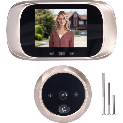Sonnette vidéo numérique HD, caméra angle 90°, viseur de porte électronique doré (1/5)