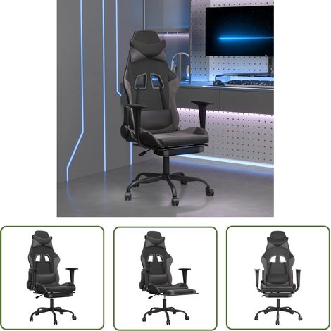 Chaise gaming Chaise de bureau Fauteuil gamer avec repose-pied Noir et gris Similicuir 61071 (1/5)