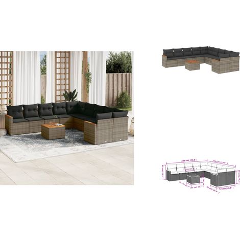 11-tlg. Garten-Sofagarnitur mit Kissen Grau Poly Rattan - Gartenmöbel Set - Gartensorte - Outdoor Möbel - Lounge Sofa - Esstisch (1/3)