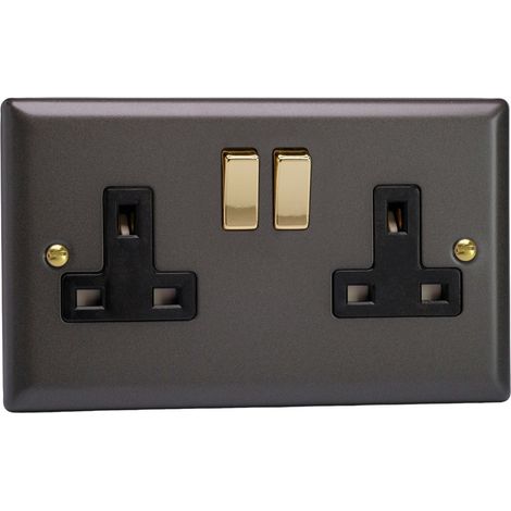 Varilight Vo 2-Gang 13A Double Pole Metal-Clad Switched Socket Stainless Steel