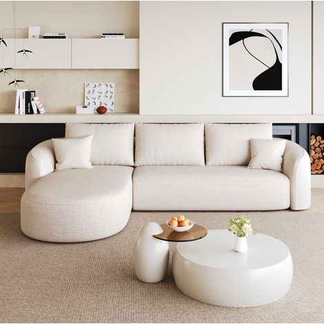 Ecksofa 266 cm Weiß Stoff modular ohne Montage (1/5)