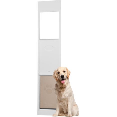 Porte pour chien pour porte coulissante, 75 7/8-80 11/16, hauteur ajustable, cadre aluminium et verre trempé pour grands chiens (1/5)