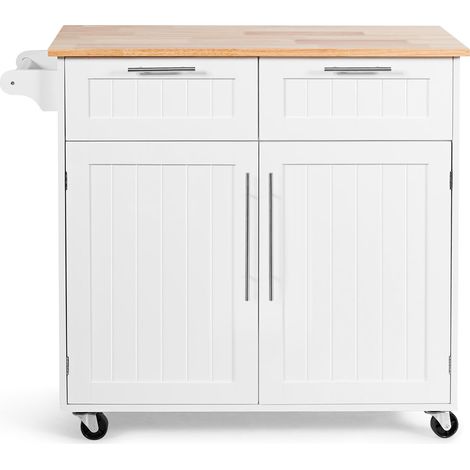 Carrito de cocina con ruedas 94 x 45 x 94,5 cm 2 cajones y 2 puertas práctico y decorativo almacenaje en madera blanca 200011653