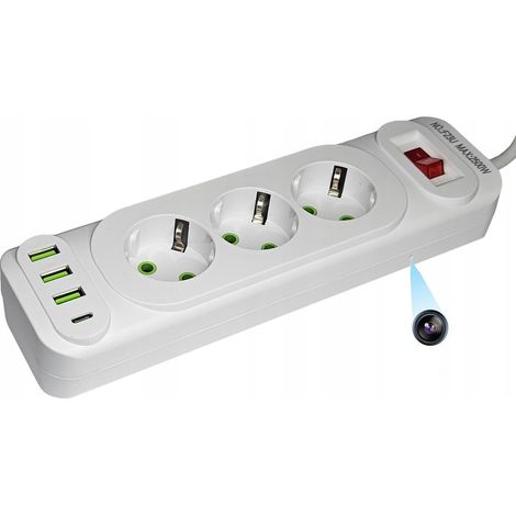 TELECAMERA NASCOSTA, CAVO DI PROLUNGA, MULTIPRESA, 3 PRESE, 3 USB, 1 WIFI TIPO C
