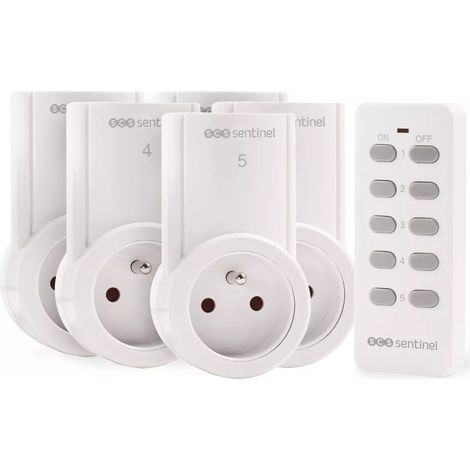 Scs Sentinel – Kit de 5 prises télécommandées 2300 W – Portée 30 mètres – Fonction auto-apprentissage – Faible consommation d'énergie
