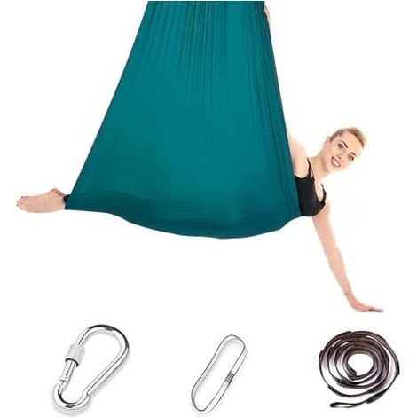 Ensemble hamac de yoga aérien iPalamila, balançoire de yoga aérien, hamac nid, hamac de yoga, capacité de charge maximale de 200 kg avec fixations, exercices anti-gravité (vert, 150 x (1/5)