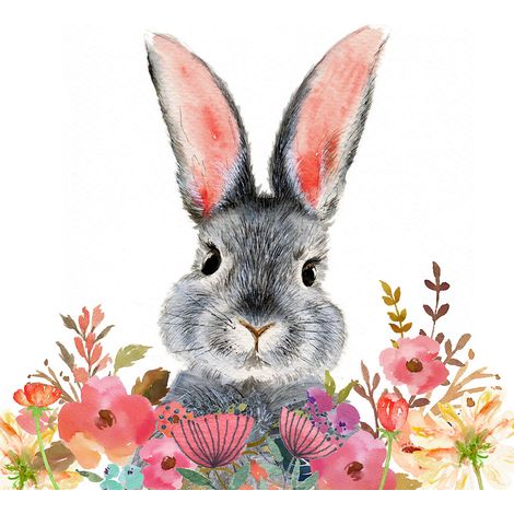Papier peint panoramique Enfants - Lapin Fleurs - 130 cm x 130 cm (1/2)