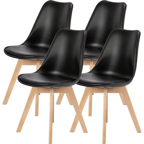 4pcs Chaise de salle à manger rembourrée en cuir PU noir (1/5)