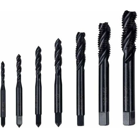 7PCS Tarauds à Filetage Hélicoïdal en Nitrure M3 M4 M5 M6 M8 M10 M12 Tarauds à Vis Cannelés Spirale Métrique Taraud à Queue Conique Outil de Taraudage de Filetage Nitrure (1/5)