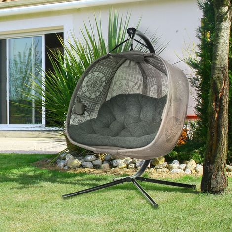 Chaise suspendue Panier suspendu pour 2 personnes avec cadre,balançoire suspendue pliante et chaise suspendue avec coussins,tissu tricoté floral,acier (1/5)